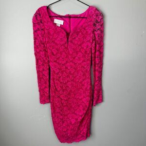 Vintage Jessica McClintock Pink Fuschia Long Sleeve Lace Mini Dress
